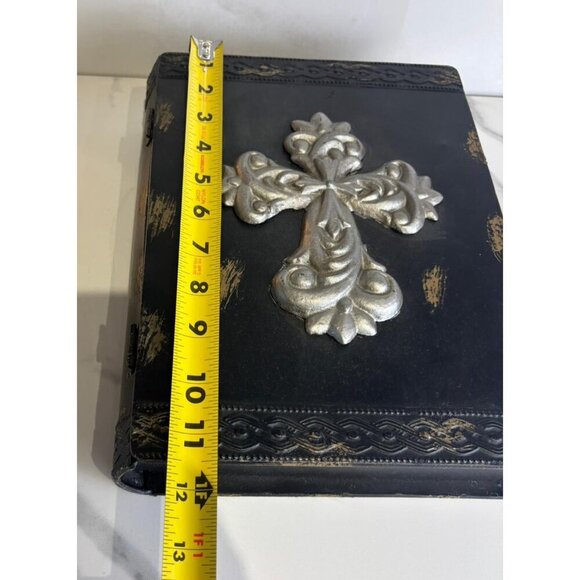 Vintage Bible Iron Case Black with Silver Cross Religious Decorative Storage Box - Picture 7 of 7